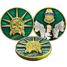 Load image into Gallery viewer, BL17-001 Skull Statue of Liberty Benjamin Franklin Revolvers CBP Border Patrol Agent Challenge Coin