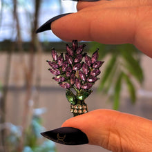 Load image into Gallery viewer, Lilac Brooch Pin 2" Purple Gemstone Floral Jewelry | Vintage Metal Alloy