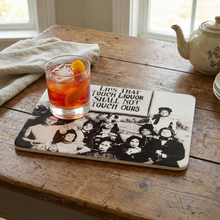 Load image into Gallery viewer, Lips That Touch Liquor Shall Not Touch Ours 13.75" x 10"  Stone Trivet | Prohibition Era Women Hot Dishes Stone Cork Base Stand | 13.75" x 10"