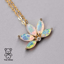 Load image into Gallery viewer, Lotus Water Lily Design Australian Solid Opal Diamond Necklace 14K Yellow Gold