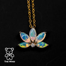 Load image into Gallery viewer, Lotus Water Lily Design Australian Solid Opal Diamond Necklace 14K Yellow Gold