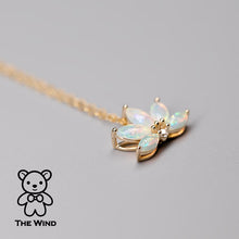 Load image into Gallery viewer, Lotus Water Lily Design Australian Solid Opal Diamond Necklace 14K Yellow Gold
