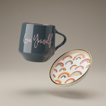 Load image into Gallery viewer, Love Yourself Mug &amp; Coaster Lid with Rainbow Design