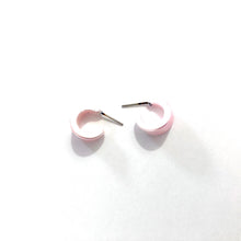 Load image into Gallery viewer, Light Pink Satin Pearl Tiny Boom Hoop Earrings