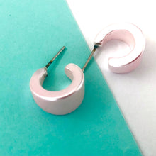 Load image into Gallery viewer, Light Pink Satin Pearl Tiny Boom Hoop Earrings