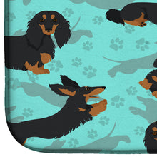Load image into Gallery viewer, Longhaired Black Tan Dachshund Dish Drying Mat – Absorbent, Artistic Kitchen Essentials