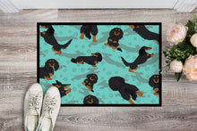 Load image into Gallery viewer, Longhaired Black Tan Dachshund Doormat - 24x36 Decorative Floor Mat – Indoor/Outdoor Rug with Artistic Flair