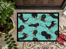 Load image into Gallery viewer, Longhaired Black Tan Dachshund Doormat - 24x36 Decorative Floor Mat – Indoor/Outdoor Rug with Artistic Flair