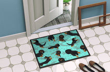 Load image into Gallery viewer, Longhaired Black Tan Dachshund Doormat - 24x36 Decorative Floor Mat – Indoor/Outdoor Rug with Artistic Flair