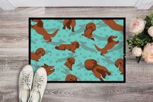 Load image into Gallery viewer, Longhaired Red Dachshund Doormat - 24x36 Decorative Floor Mat – Indoor/Outdoor Rug with Artistic Flair