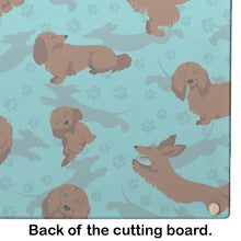 Load image into Gallery viewer, Longhaired Red Dachshund Glass Cutting Boards – Durable, Decorative Kitchen Art Large