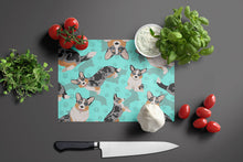 Load image into Gallery viewer, Blue Merle Welsh Cardigan Corgi Glass Cutting Boards – Durable, Decorative Kitchen Art Large