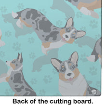 Load image into Gallery viewer, Blue Merle Welsh Cardigan Corgi Glass Cutting Boards – Durable, Decorative Kitchen Art Large