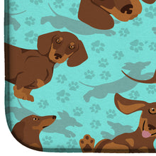 Load image into Gallery viewer, Chocolate and Tan Dachshund Dish Drying Mat – Absorbent, Artistic Kitchen Essentials