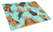 Load image into Gallery viewer, Black and Tan Yorkie Glass Cutting Boards – Durable, Decorative Kitchen Art Large