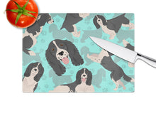 Load image into Gallery viewer, Black and White English Springer Spaniel Glass Cutting Boards – Durable, Decorative Kitchen Art Large