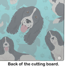 Load image into Gallery viewer, Black and White English Springer Spaniel Glass Cutting Boards – Durable, Decorative Kitchen Art Large
