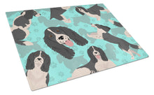 Load image into Gallery viewer, Black and White English Springer Spaniel Glass Cutting Boards – Durable, Decorative Kitchen Art Large