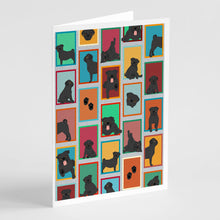 Load image into Gallery viewer, Lots of Black Pug Greeting Cards -  Blank Note Cards – 8-Pack of Artist-Designed Cards with Envelopes