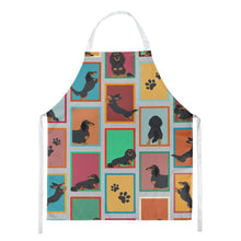 Load image into Gallery viewer, Lots of Longhaired Black Tan Dachshund Apron – Artist-Designed Kitchen, BBQ &amp; Craft Apron