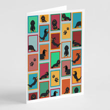 Load image into Gallery viewer, Lots of Longhaired Black Tan Dachshund Greeting Cards -  Blank Note Cards – 8-Pack of Artist-Designed Cards with Envelopes