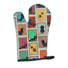 Load image into Gallery viewer, Lots of Longhaired Black Tan Dachshund Oven Mitt