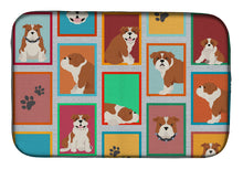 Load image into Gallery viewer, Lots of Red and White English Bulldog Dish Drying Mat