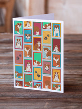 Load image into Gallery viewer, Lots of Red and White English Bulldog Greeting Cards -  Blank Note Cards – 8-Pack of Artist-Designed Cards with Envelopes