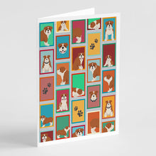 Load image into Gallery viewer, Lots of Red and White English Bulldog Greeting Cards -  Blank Note Cards – 8-Pack of Artist-Designed Cards with Envelopes