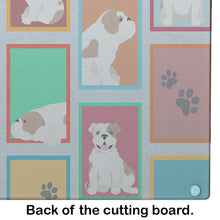 Load image into Gallery viewer, Lots of Piebald English Bulldog Glass Cutting Boards – Durable, Decorative Kitchen Art Large