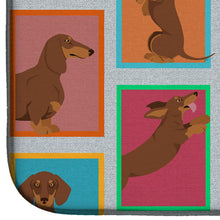 Load image into Gallery viewer, Lots of Chocolate and Tan Dachshund Dish Drying Mat