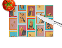 Load image into Gallery viewer, Lots of Black and Tan Yorkie Glass Cutting Boards – Durable, Decorative Kitchen Art Large