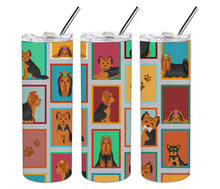 Load image into Gallery viewer, Lots of Black and Tan Yorkie Stainless Steel 20 oz Skinny Tumbler
