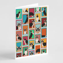 Load image into Gallery viewer, Lots of Tricolor Cardigan Corgi Greeting Cards -  Blank Note Cards – 8-Pack of Artist-Designed Cards with Envelopes