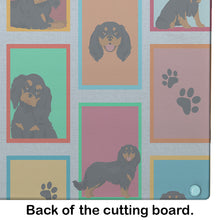 Load image into Gallery viewer, Lots of Black and Tan Cavalier King Charles Spaniel Glass Cutting Boards – Durable, Decorative Kitchen Art Large