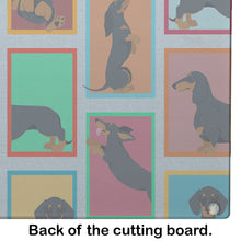 Load image into Gallery viewer, Lots of Black and Tan Dachshund Glass Cutting Boards – Durable, Decorative Kitchen Art Large