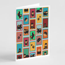 Load image into Gallery viewer, Lots of Black and Tan Pomeranian Greeting Cards -  Blank Note Cards – 8-Pack of Artist-Designed Cards with Envelopes