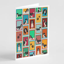 Load image into Gallery viewer, Lots of Black and White English Springer Spaniel Greeting Cards -  Blank Note Cards – 8-Pack of Artist-Designed Cards with Envelopes