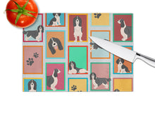 Load image into Gallery viewer, Lots of Black and White English Springer Spaniel Glass Cutting Boards – Durable, Decorative Kitchen Art Large