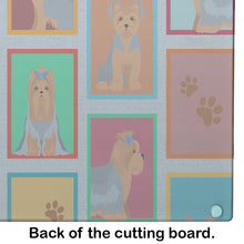 Load image into Gallery viewer, Lots of Blue and Tan Yorkie Glass Cutting Boards – Durable, Decorative Kitchen Art Large