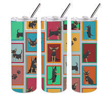 Load image into Gallery viewer, Lots of Black and Tan Chihuahua Stainless Steel 20 oz Skinny Tumbler