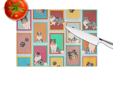 Load image into Gallery viewer, Lots of Blue Merle Sheltie Glass Cutting Boards – Durable, Decorative Kitchen Art Large