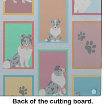 Load image into Gallery viewer, Lots of Blue Merle Sheltie Glass Cutting Boards – Durable, Decorative Kitchen Art Large