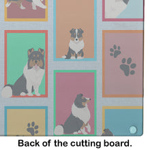 Load image into Gallery viewer, Lots of Tricolor Sheltie Glass Cutting Boards – Durable, Decorative Kitchen Art Large