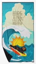 Load image into Gallery viewer, Surfer Dog Black and Tan Cavalier Spaniel Beach Towel – Premium Towel Large, Colorful, and Ultra-Soft for Pool or Beach