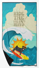 Load image into Gallery viewer, Surfer Dog Black Pug Beach Towel – Premium Towel Large, Colorful, and Ultra-Soft for Pool or Beach