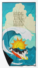 Load image into Gallery viewer, Surfer Dog Black White Siberian Husky Beach Towel – Premium Towel Large, Colorful, and Ultra-Soft for Pool or Beach