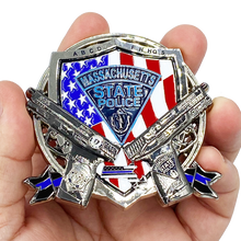 Load image into Gallery viewer, BL17-016 MSP Big Medallion Massachusetts State Police Trooper Large Challenge Coin with M&amp;P Smith &amp; Wesson S&amp;W