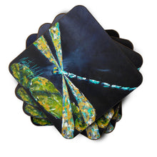 Load image into Gallery viewer, Insect - Dragonfly Night Flight Dark Blue Coasters - Set of 4 Lightweight Foam, Absorbent Drink Coasters
