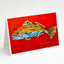 Load image into Gallery viewer, Fish - Red Fish Red Head Greeting Cards - Blank Note Cards – 8-Pack of Artist-Designed Cards with Envelopes